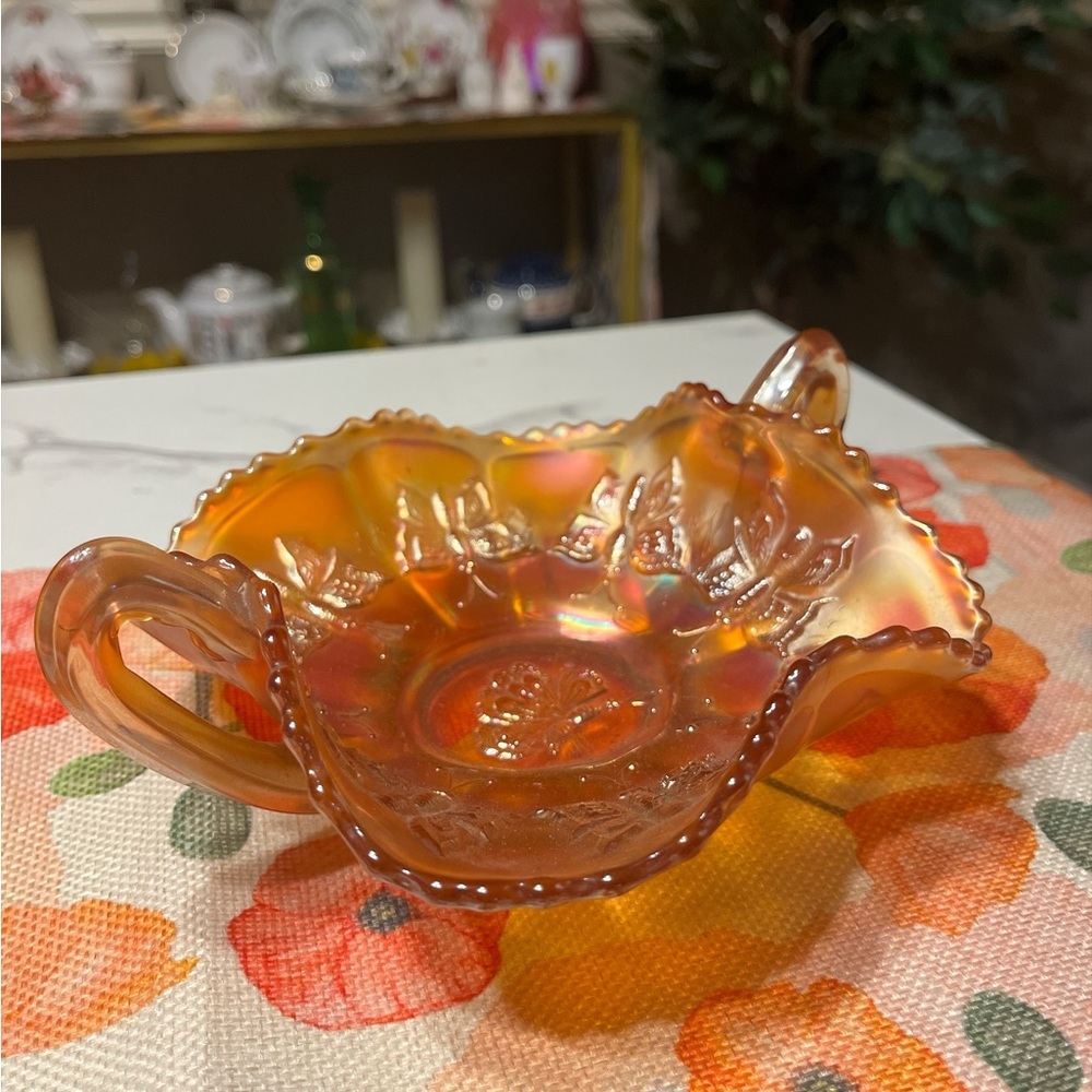 Fenton Marigold Carnival Glass Butterflies Pattern Bon Bon Dish Vintage